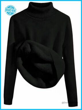 Womens Turtleneck Wool Sweater Fleece Lined Pullover